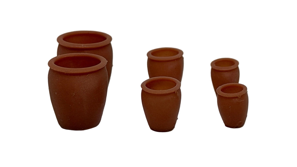 Red Clay Garden Planter Pots (Pack of 6) in OO Scale