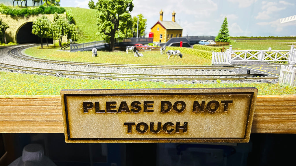 "PLEASE DO NOT TOUCH" Basswood Layout Plaque